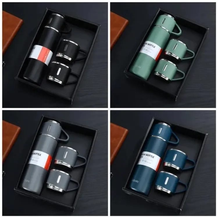 3-Cup Double-Layer Stainless Steel Vacuum Flask Gift Set&nbsp;