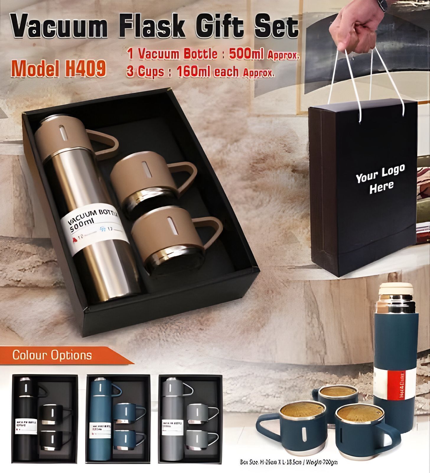 3-Cup Double-Layer Stainless Steel Vacuum Flask Gift Set&nbsp;