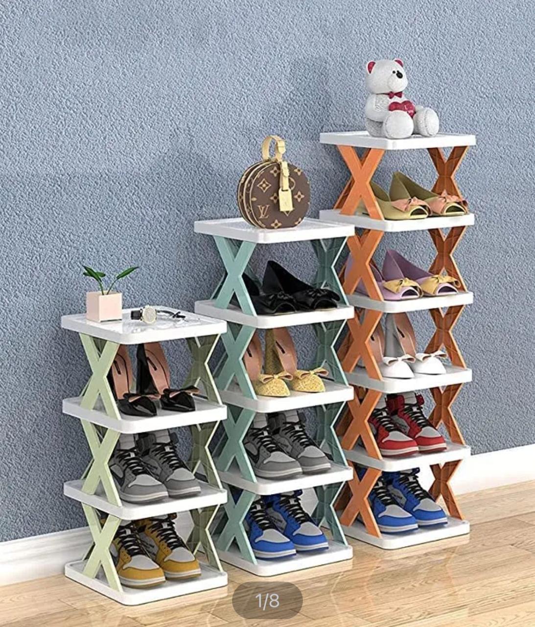 High Quality Foldable X Shape Plastic Shoe Rack. Available in 4, 5, and 6 layer